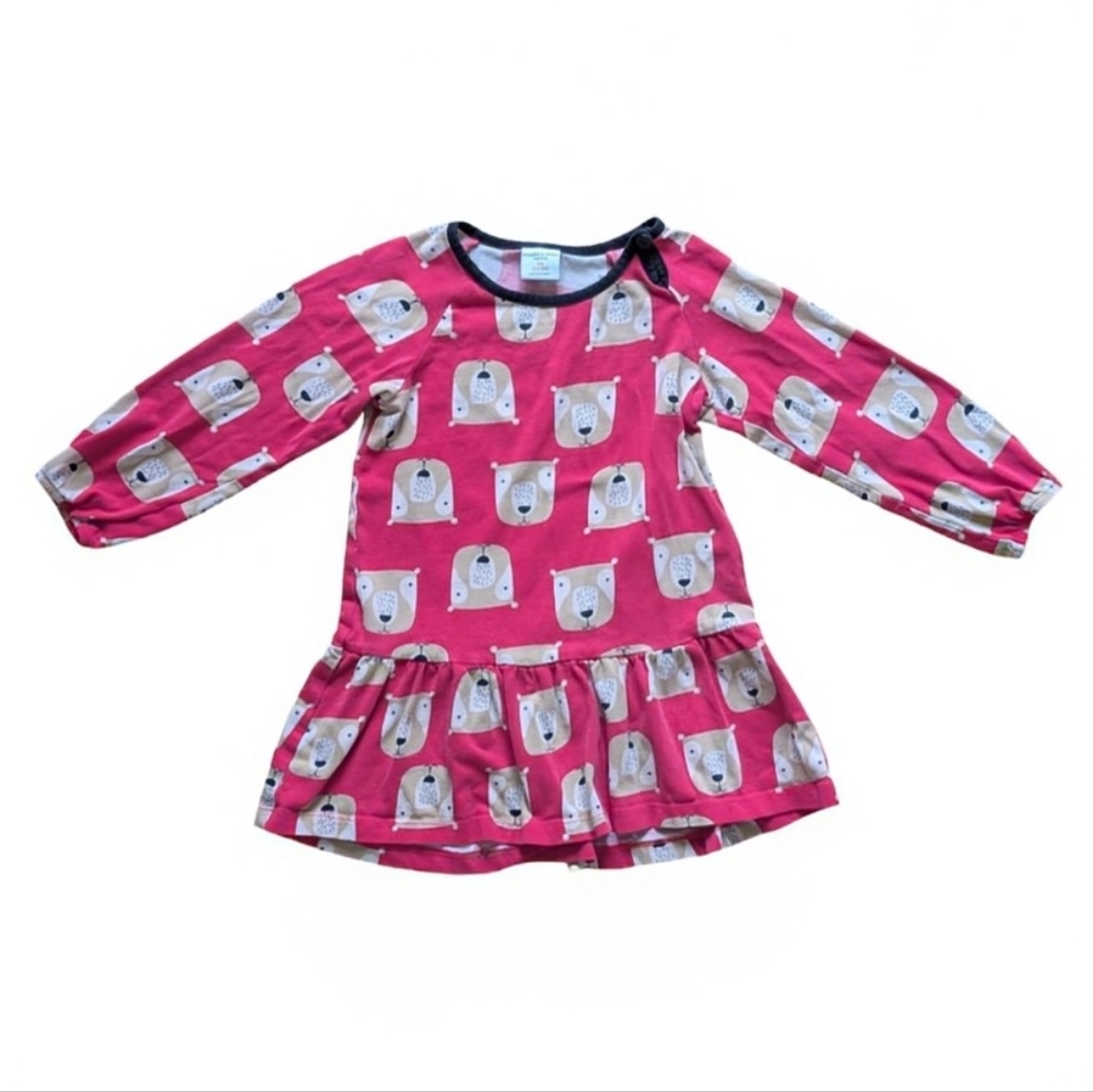 Polarn O. Pyret Pink Long Sleeve Dress Tunic with Bear Print - Size 2-3